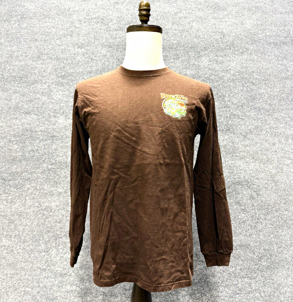 Vintage Brew Thru Outer Banks NC Shirt Mens M Brown Long Sleeve Graphic Anvil